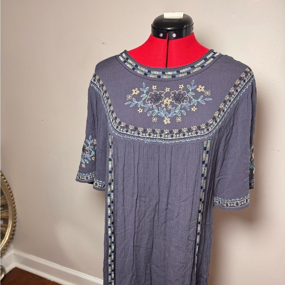 Umgee USA Embroidered Boho Dress Women’s Small Gray